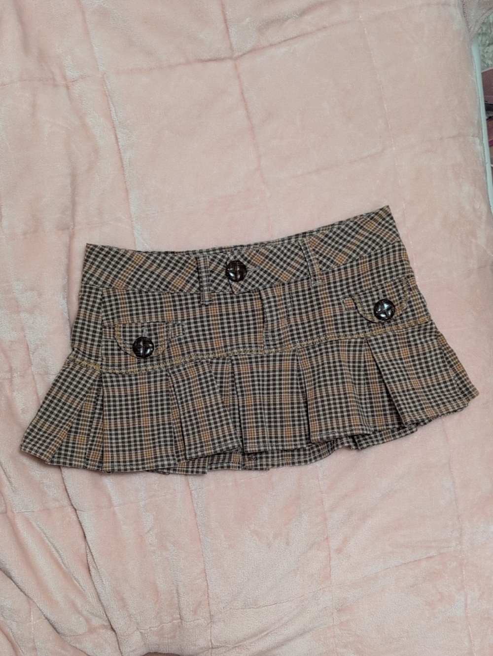 Mini Plaid Vintage Bubblegum Skirt Xs Brown Orange Tan Size 1 Teens 00 Adult